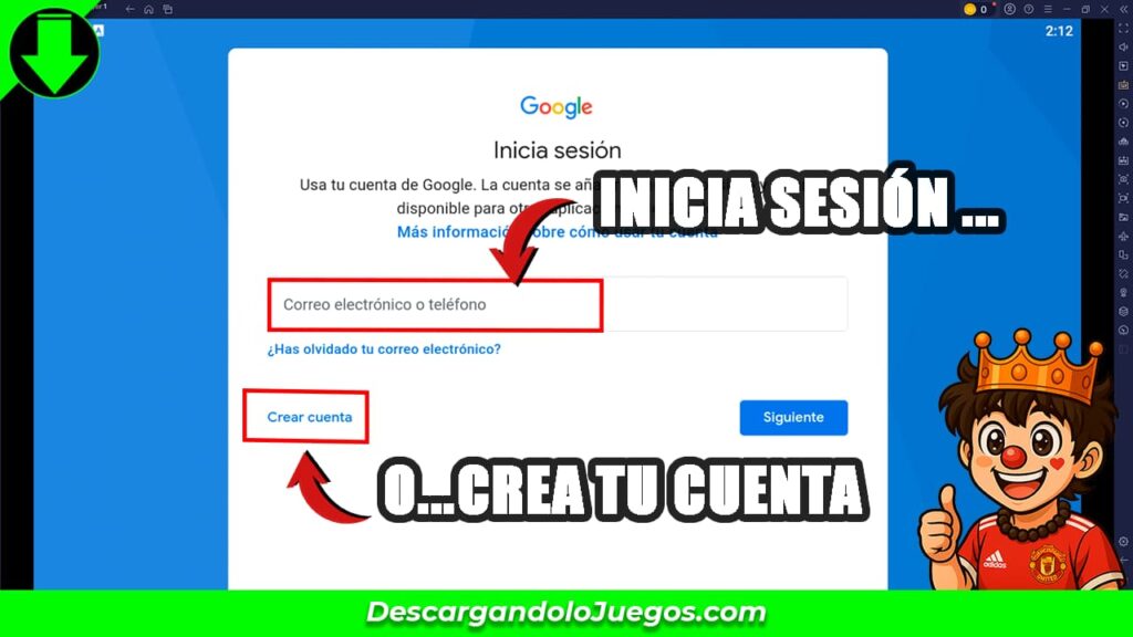 Iniciar sesión o crear cuenta de Gloogle para Bluestacks