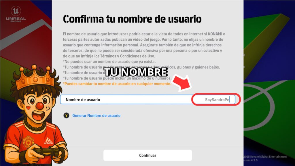 Colocar nombre en eFootBall